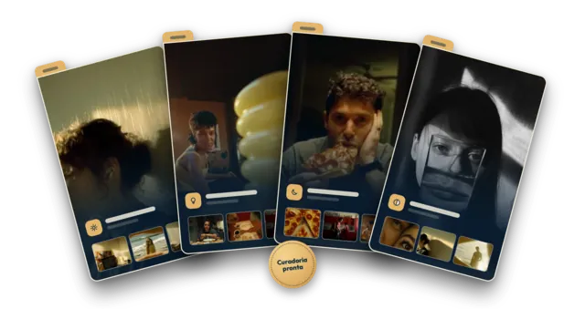 Quatro grupos de referências de iluminação em leque, cada um com capa e miniaturas